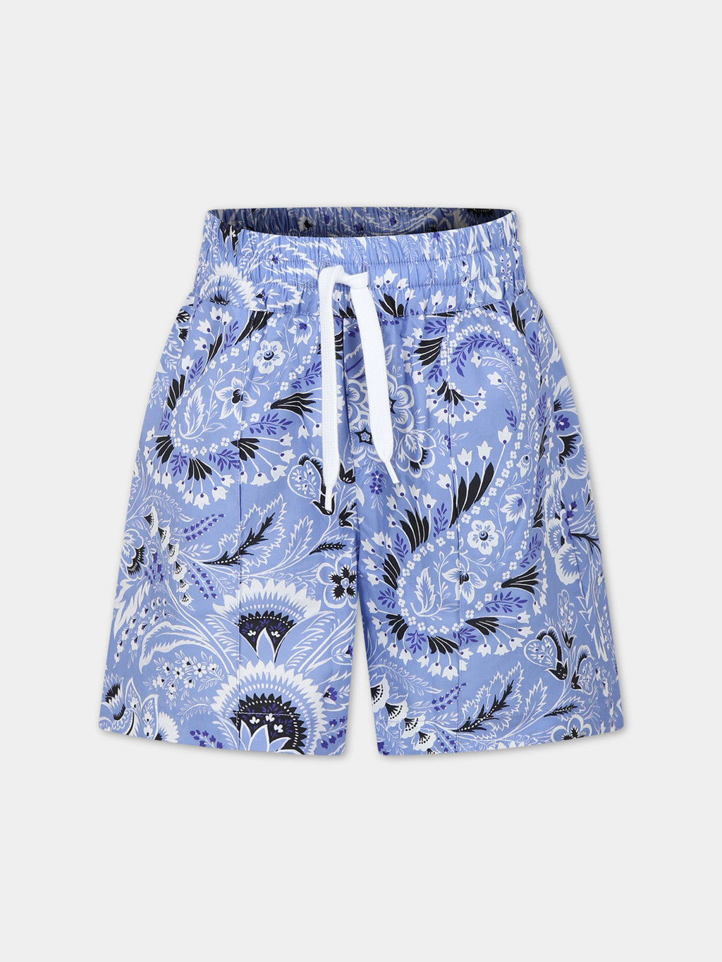Sky blue casual shorts for boy with paisley pattern